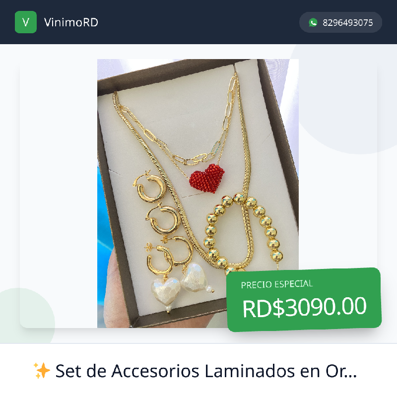 Set de accesorios Laminados en Oro Colección corazón y elegancia