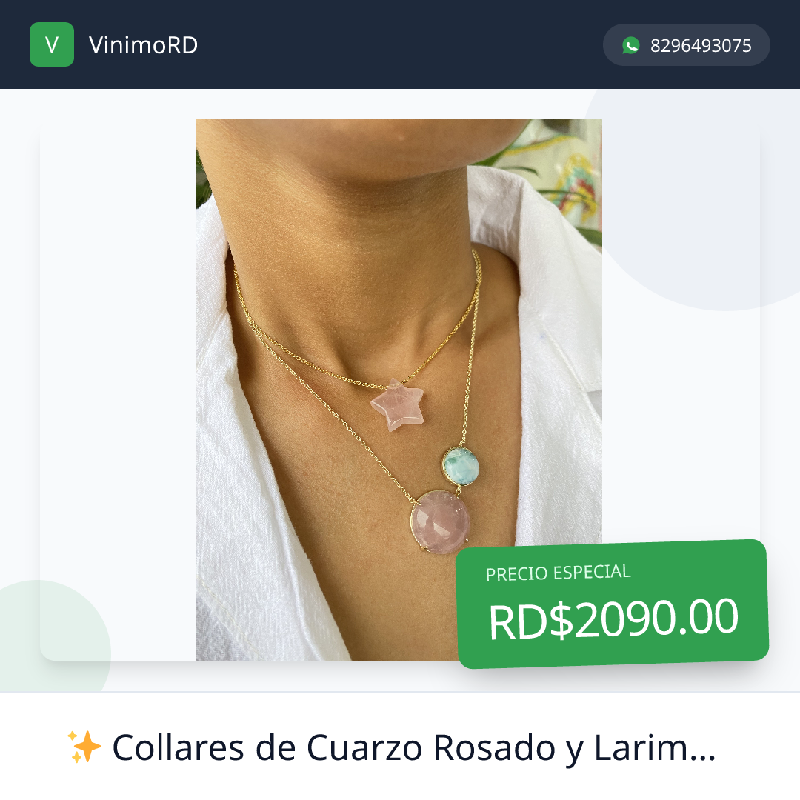 Collares de Cuarzo Rosado y Larimar Laminados en Oro