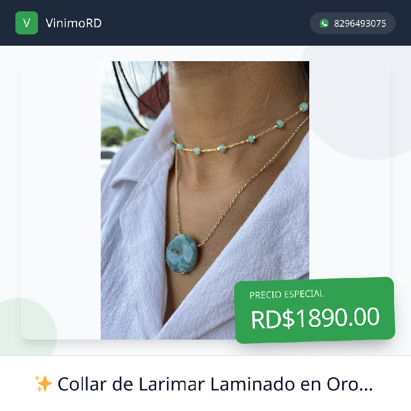 Collar de Larimar Laminado en Oro