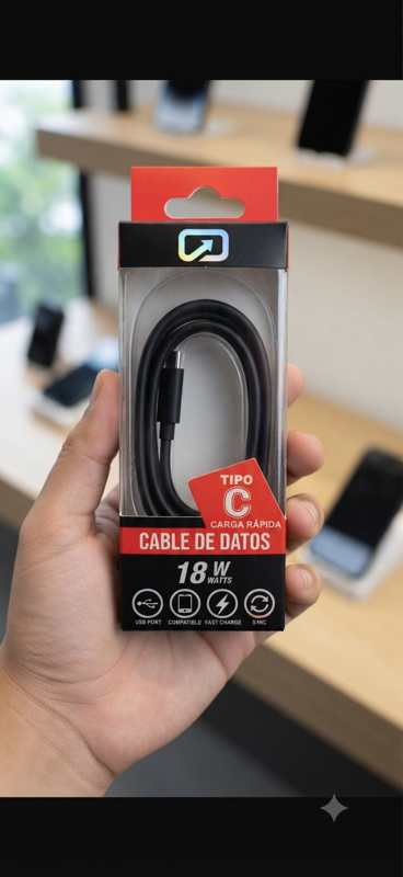 CABLE DE DATOS USB A TIPO-C REDBERRY 18W 1M (NEGRO)