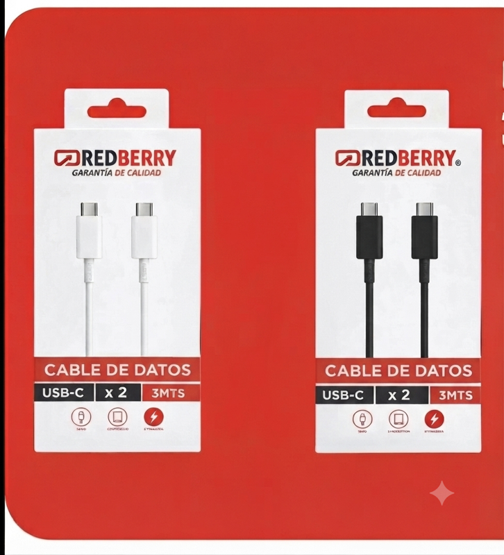 CABLE DE DATOS USB-C A USB-C REDBERRY 35W 3M (BLANCO)