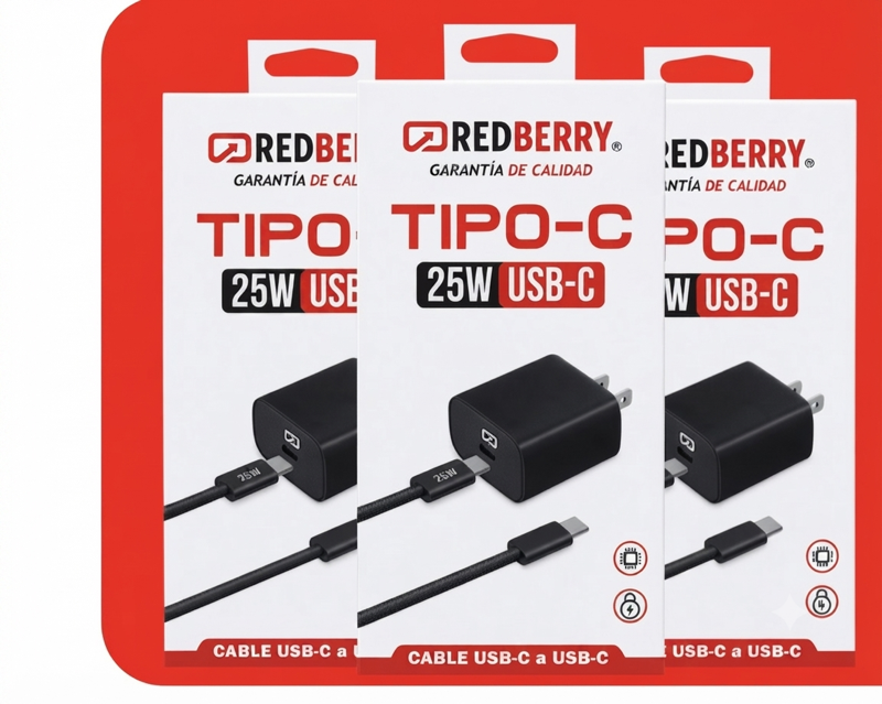 CARGADOR 25W TIPO-C REDBERRY (NEGRO)