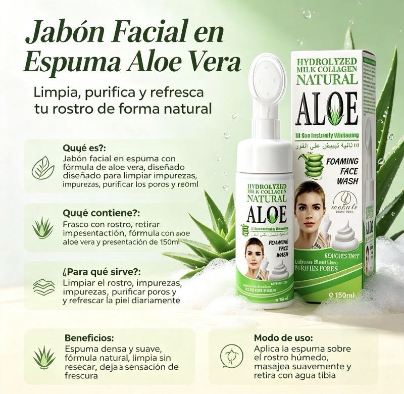 Jabón Facial en Espuma Aloe Vera