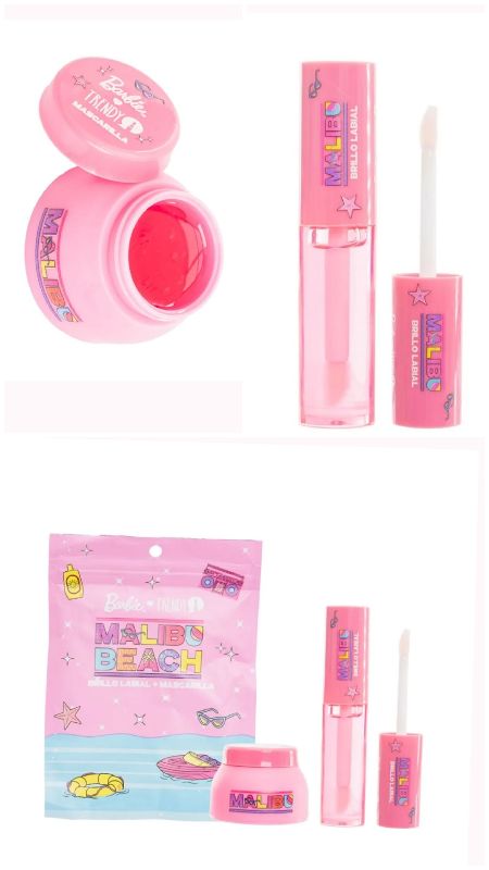 kit brillo labial y mascarilla Barbie Malibú