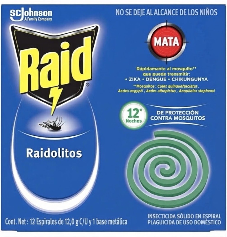 Insecticida Raid en Espirales verde, 12 Piezas