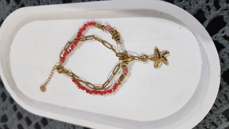 Pulsera doble cristal rojo y estrella de mar 🐚