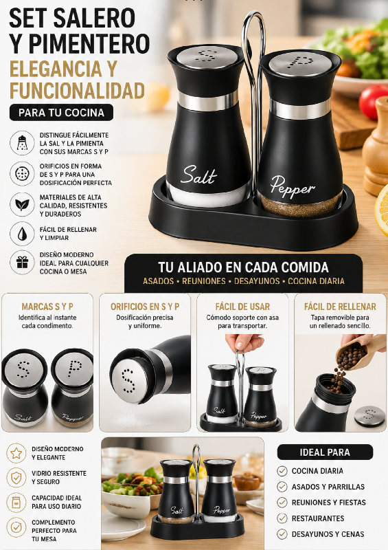 Set Salero y Pimentero Moderno con Base