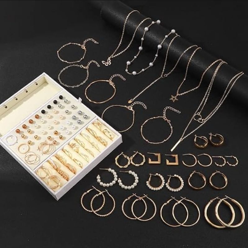 Set de Bijouterie 56 Piezas | Collares, Aros, Anillos, Pulseras y Aros de Perla