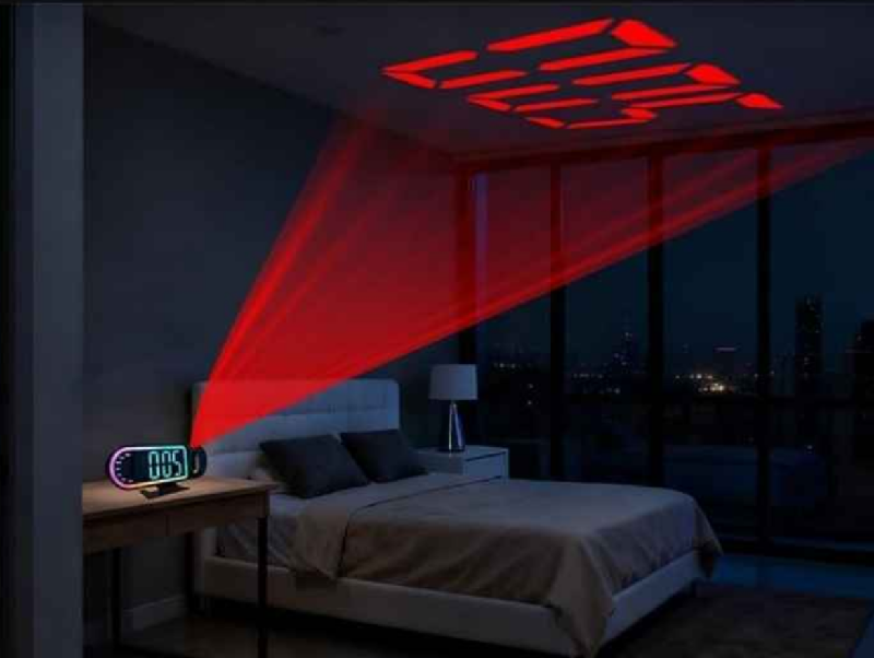 Reloj Despertador Digital LED con Proyector 180° y Luces RGB