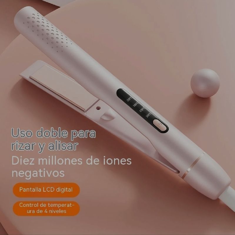 Plancha de cabello color rosa con puntitos